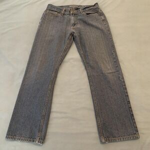 Recycled Blues Jeans Mens 32x30 Blue Slim Straight Denim Frayed Hem Distressed